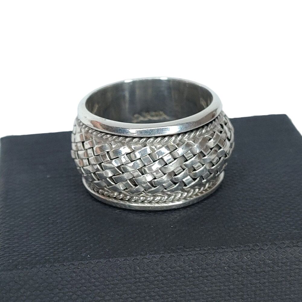 Sarda Artisan 925 Sterling Silver Spinner Ring Size 8.5 Bali Collection Weaving